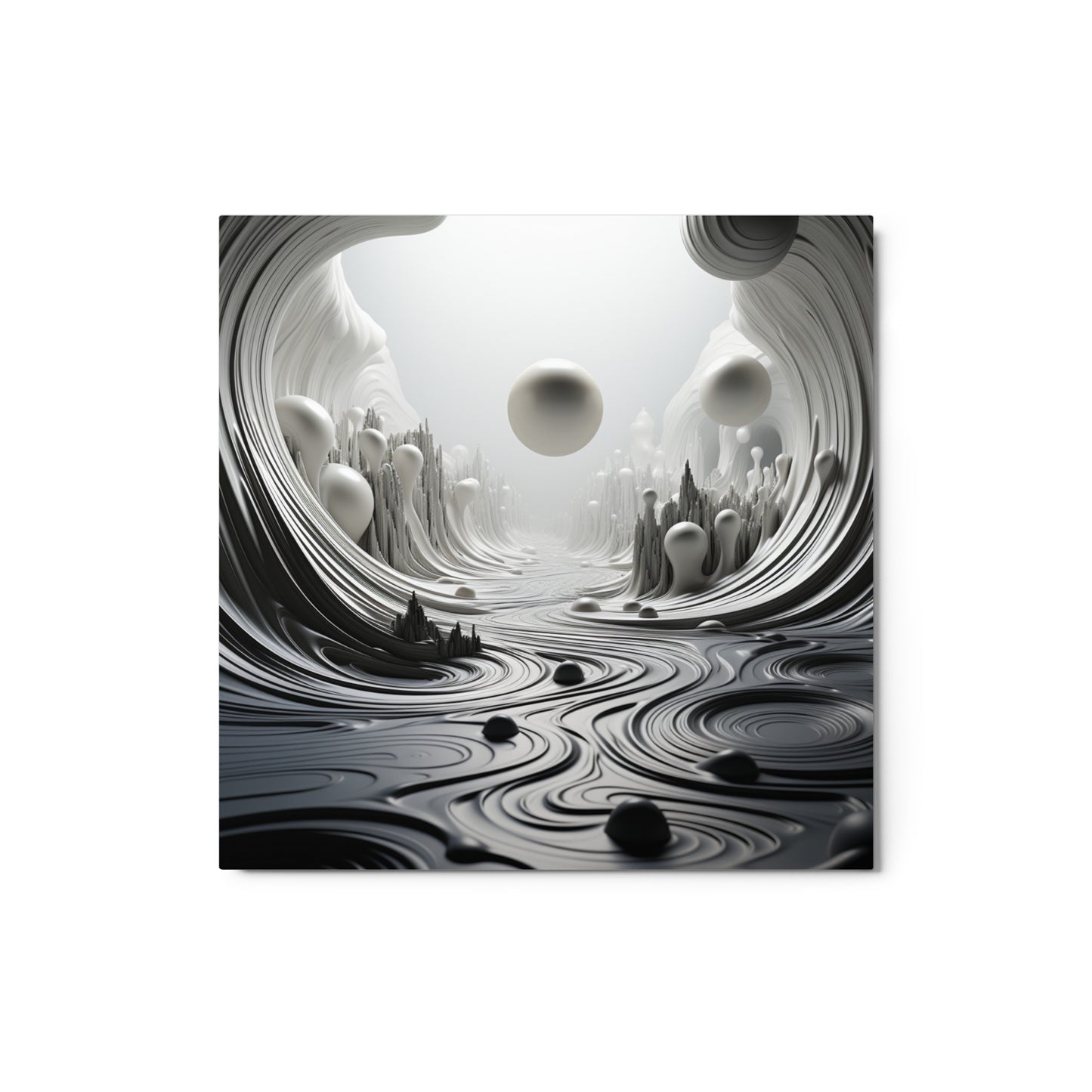 Abstract Monotone: White Horizon Metal Print