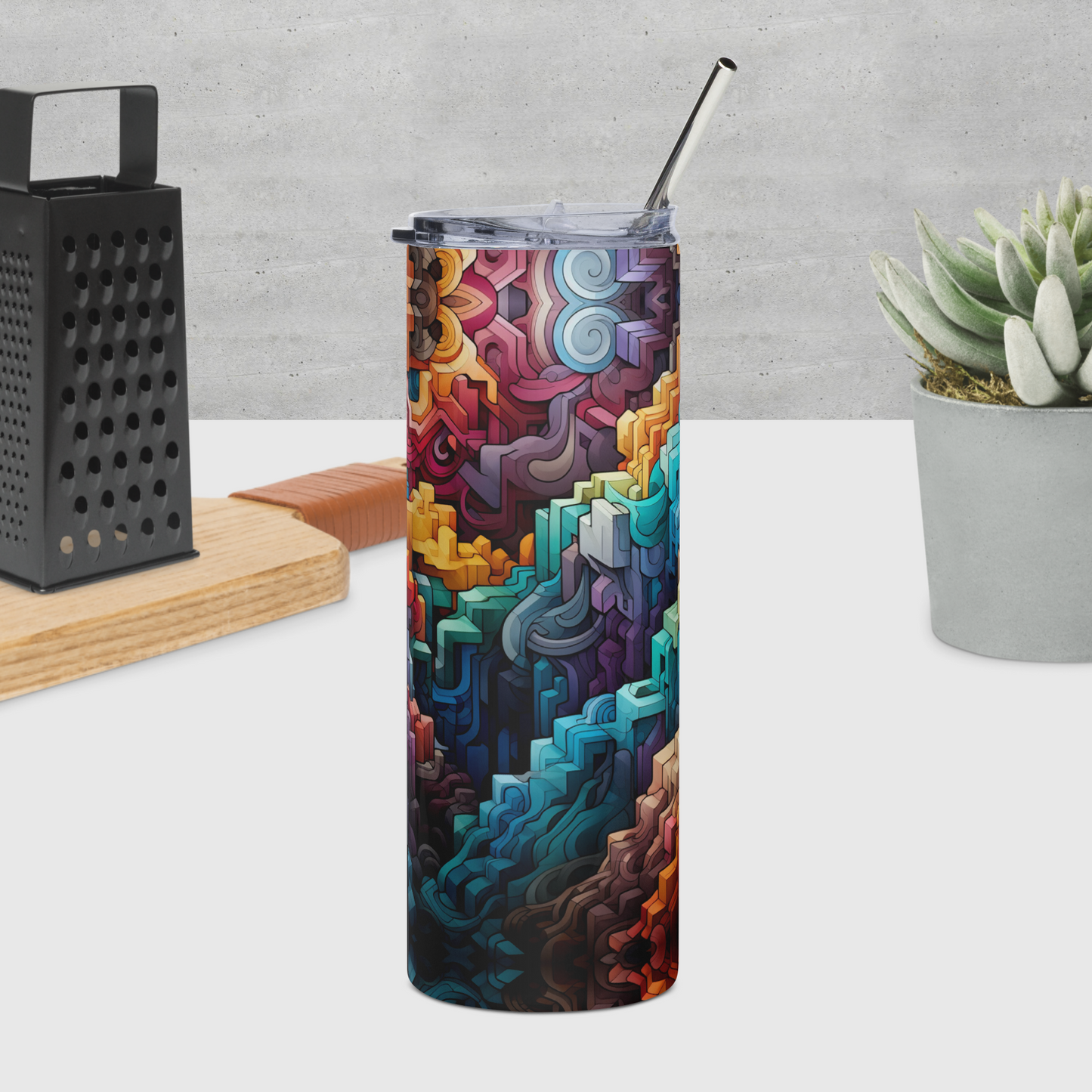 Enigmatic Stainless Geometric Fusion steel tumbler